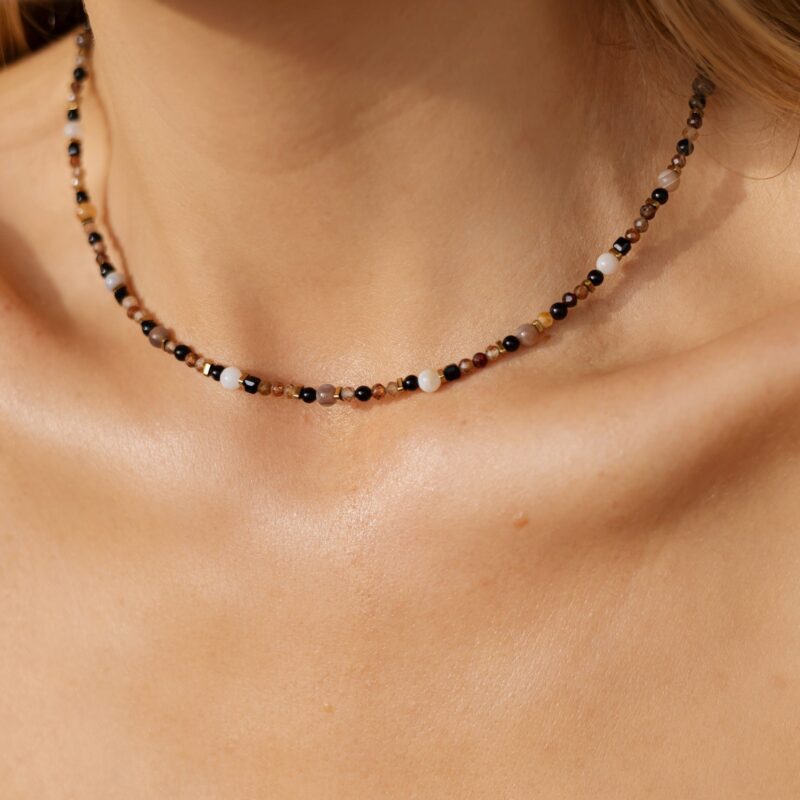Naszyjnik typu choker Stop negativity - Turmalin czarny, Onyks, Cyrkon, Agat botswana