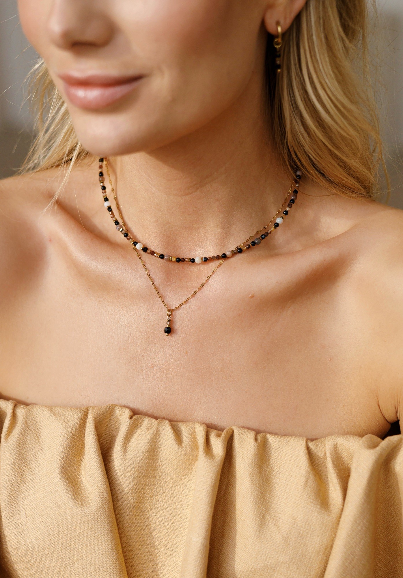 Naszyjnik typu choker Stop negativity – Turmalin czarny, Onyks, Cyrkon, Agat botswana