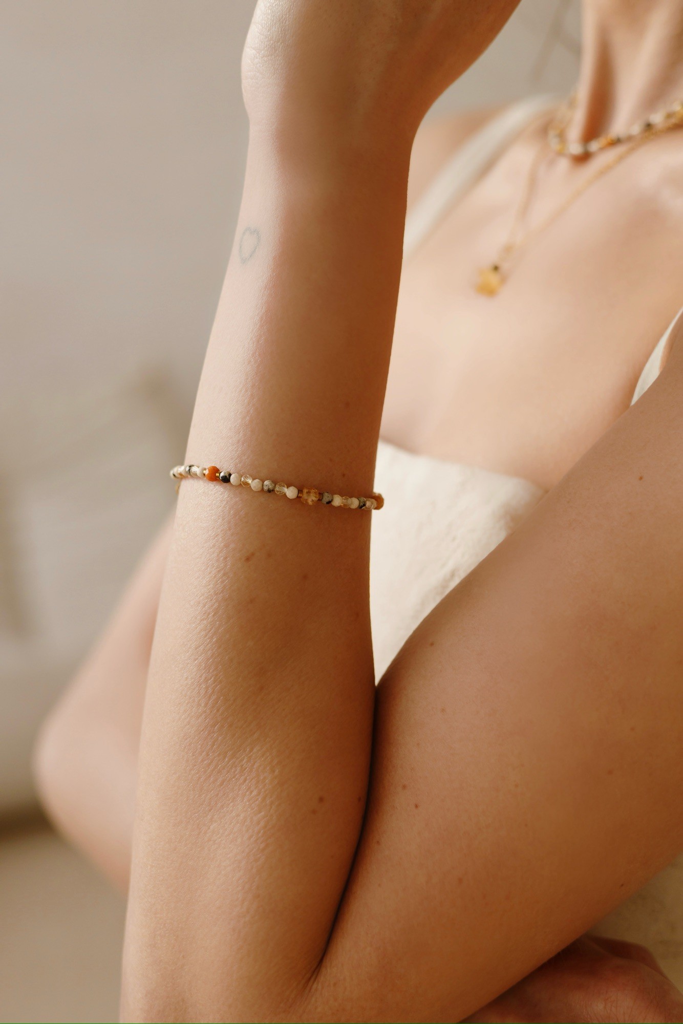 Bransoletka Well being – Cytryn, Jaspis dalmatyński, Koral, Kamień rzeczny