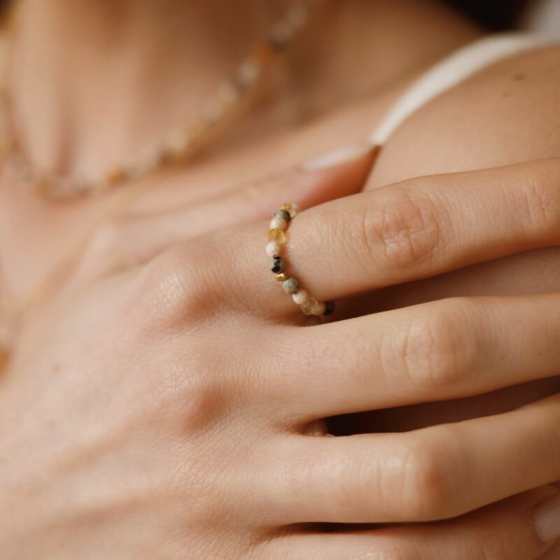 Pierścionek elastyczny Well being - Cytryn, Jaspis dalmatyński, Kamień rzeczny