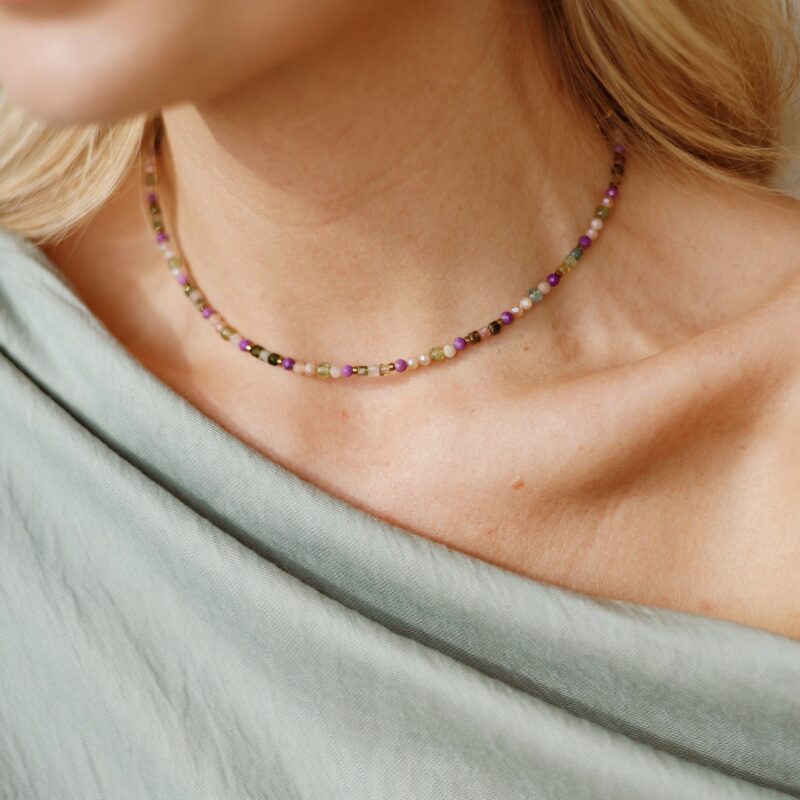 Naszyjnik typu choker Vitality - Fosfosyderyt, Kamień słoneczny, Turmalin kolorowy, Apatyt zielony