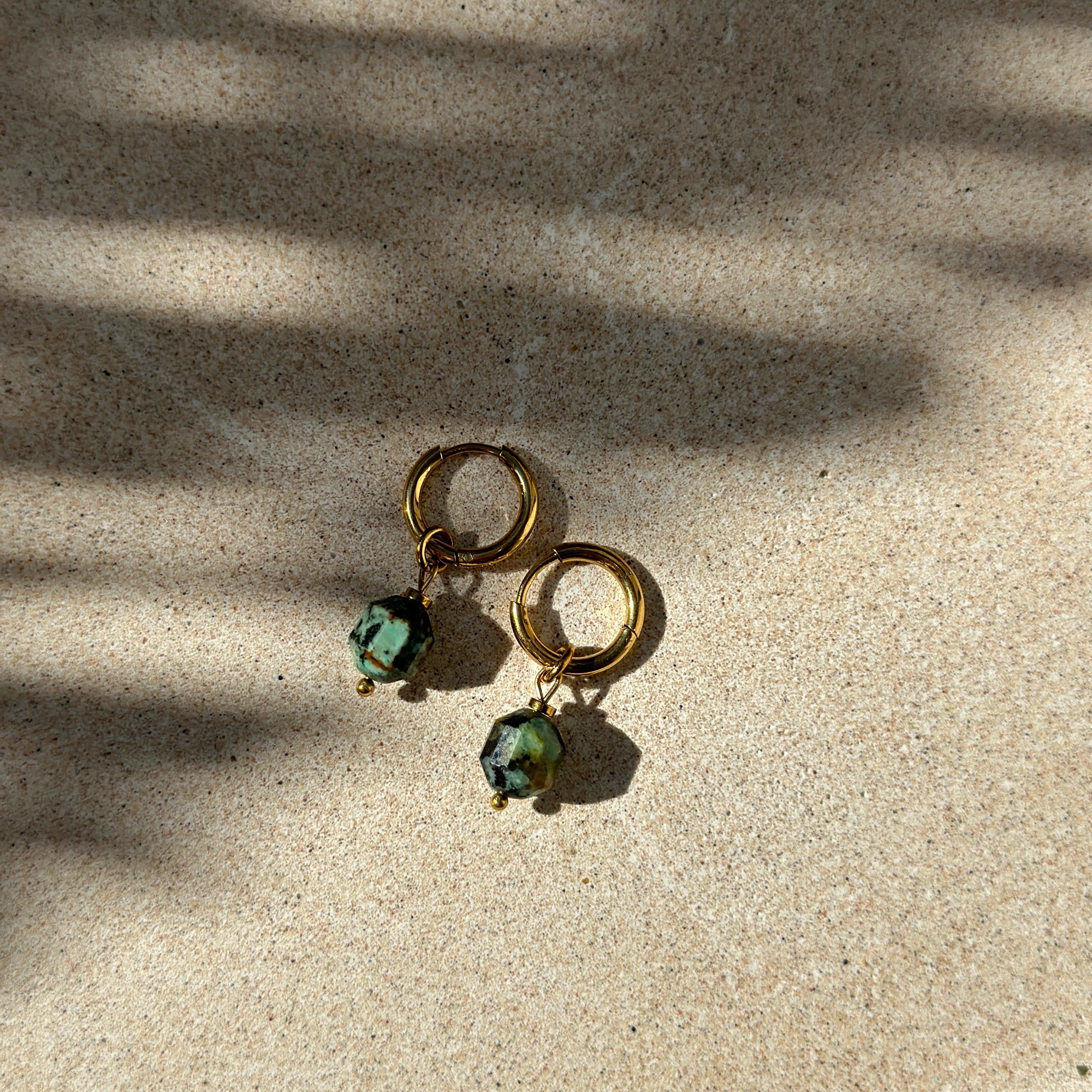 Kolczyki Green wave – Turkus afrykański, stal szlachetna