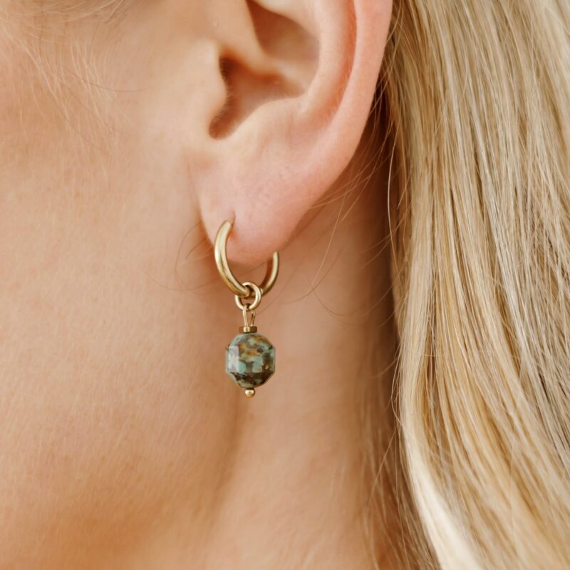 Kolczyki Green wave - Turkus afrykański, stal szlachetna