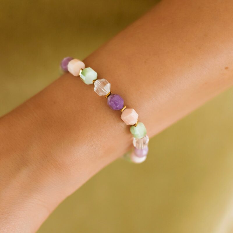 Bransoletka Pastel Mama - Kryształ górski, Lepidolit, Opal peruwiański, Kocie oko