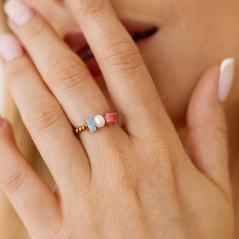 Pierścionek elastyczny Sweet Mama - Perła słodkowodna, Opal niebieski, Jadeit, Hematyt