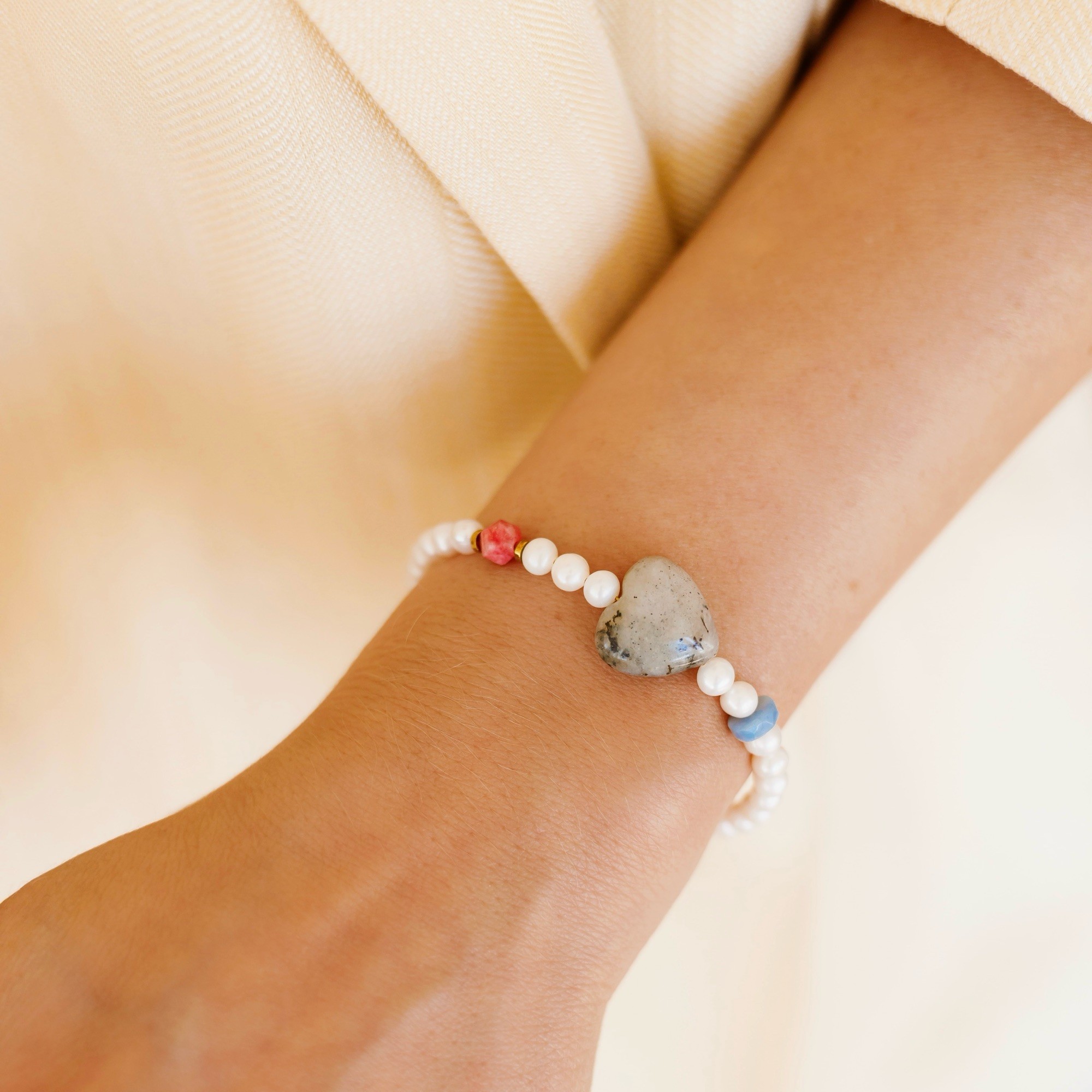 Bransoletka Sweet mama – Perła słodkowodna, Opal niebieski, Jadeit, Labradoryt