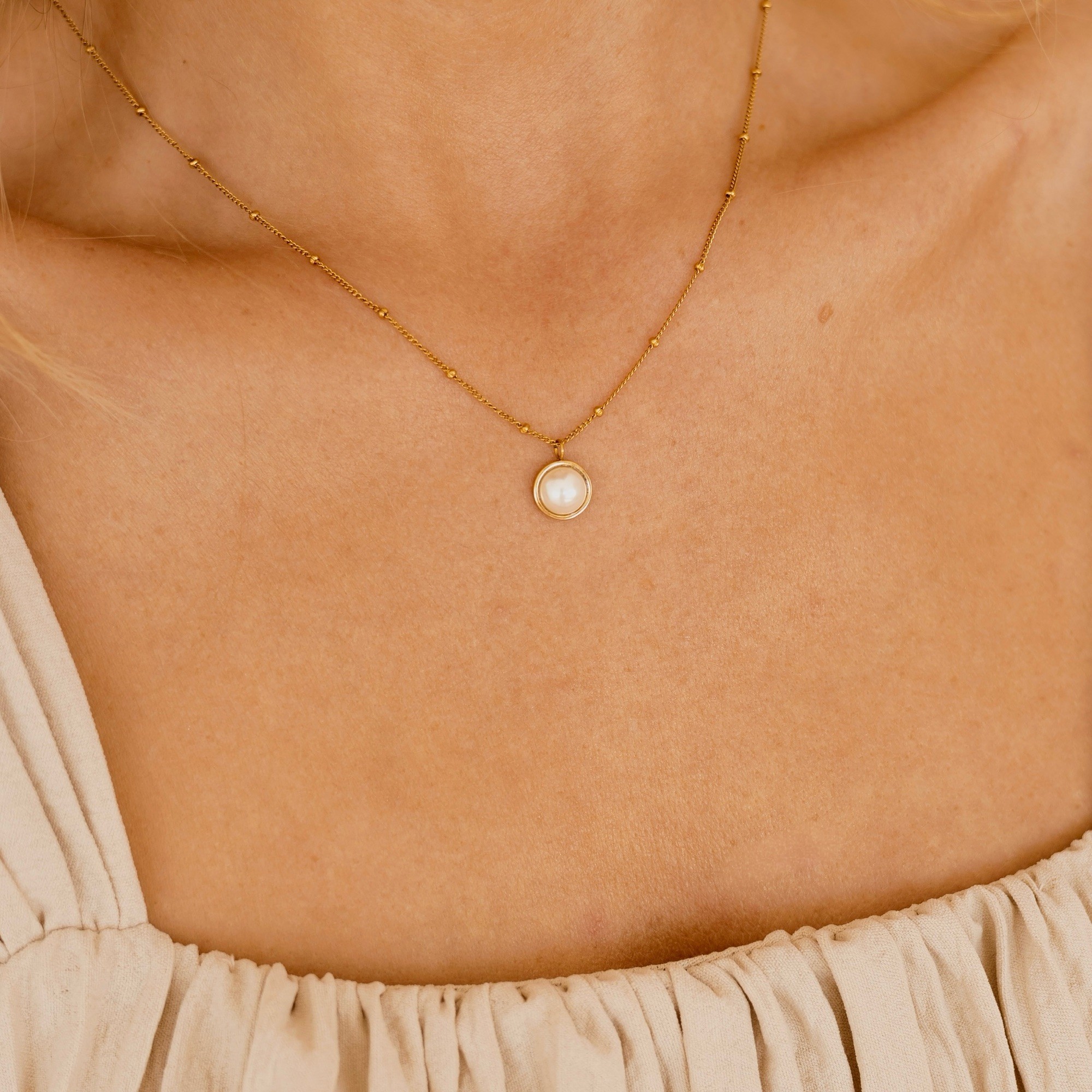 Łańcuszek Pearl – stal szlachetna, perła słodkowodna