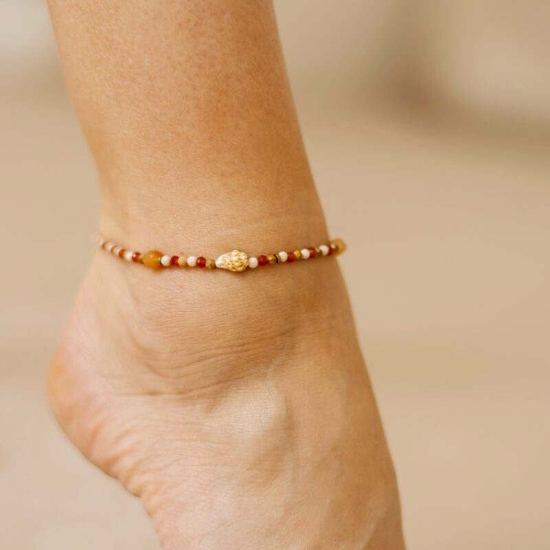 Bransoletka na nogę Mystic sun - Karneol, Awenturyn, Jaspis obrazkowy, Kamień rzeczy, muszla, Hematyt