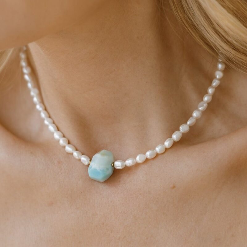 Naszyjnik Ethnic pearl - perła słodkowodna, Amazonit