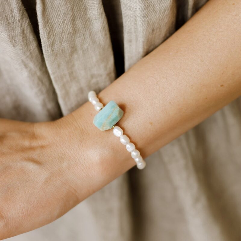 Bransoletka Ethnic pearl - perła słodkowodna, Amazonit