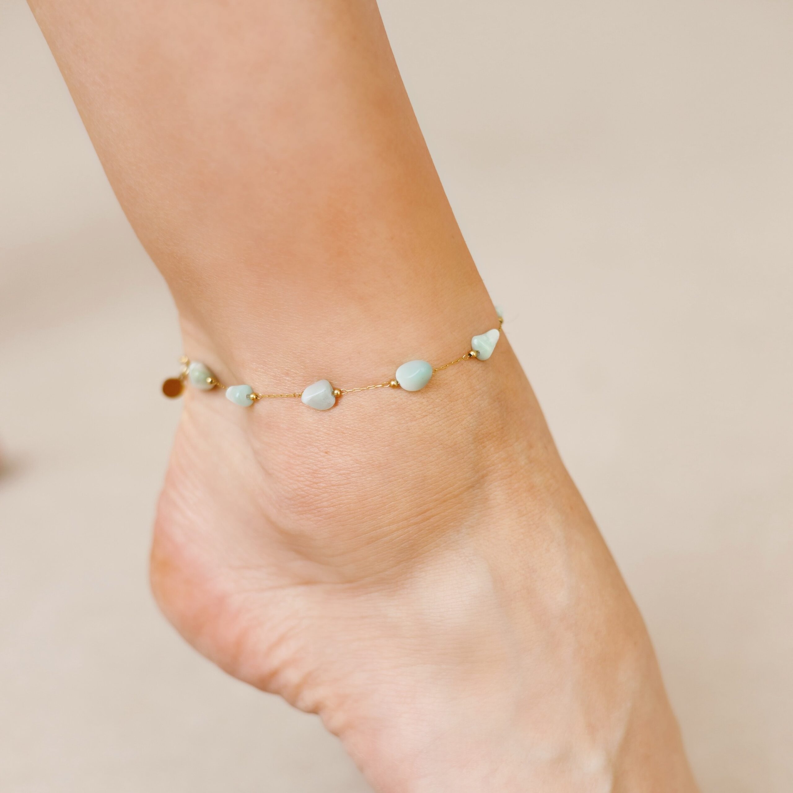 Bransoletka na nogę – Lea drop – Amazonit