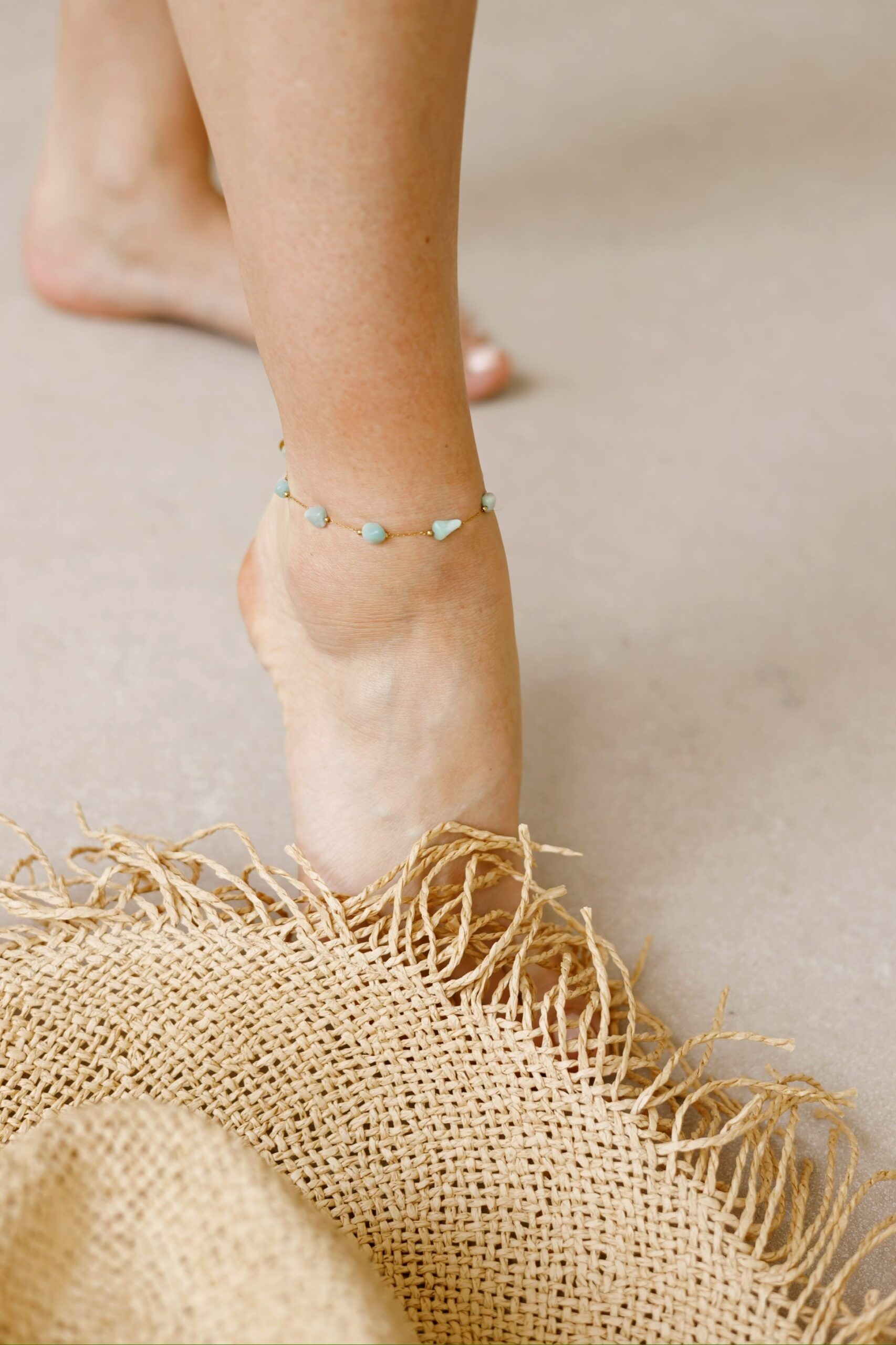 Bransoletka na nogę – Lea drop – Amazonit