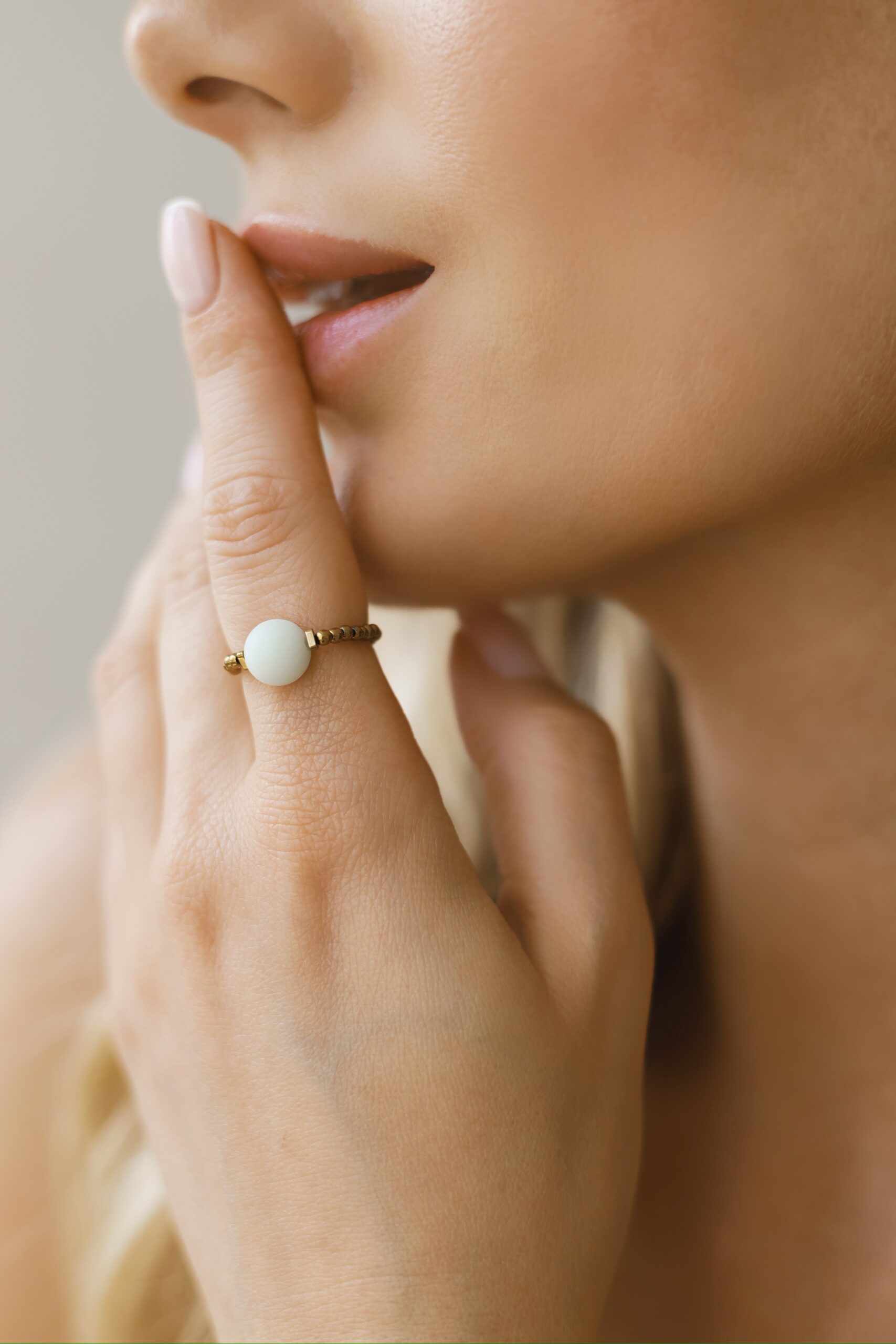 Pierścionek elastyczny Lea drop – Amazonit, Hematyt