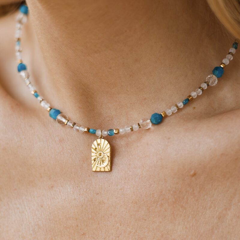 Naszyjnik Luna Nomad - Kryształ górski, Kamień księżycowy, Apatyt, Hematyt