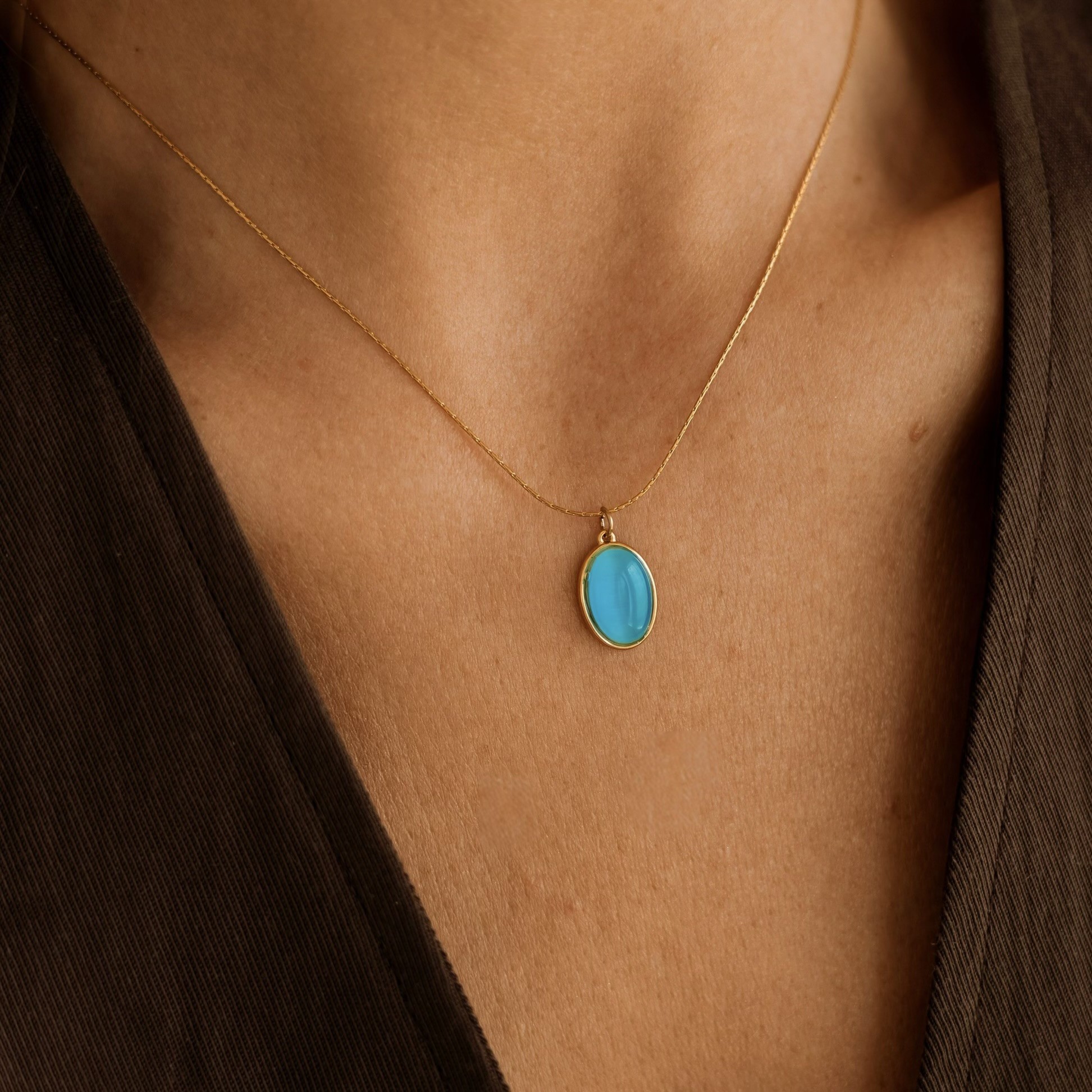 Naszyjnik Azure – kocie oko, stal szlachetna