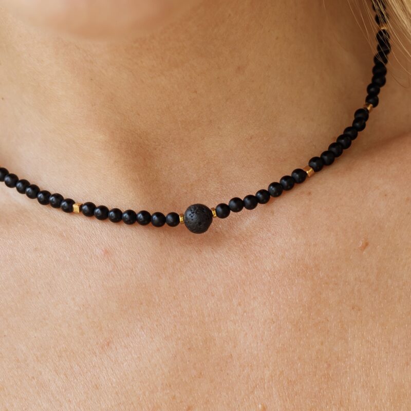 Naszyjnik typu choker Black Nomad - Onyks, Lawa wulkaniczna, Hematyt