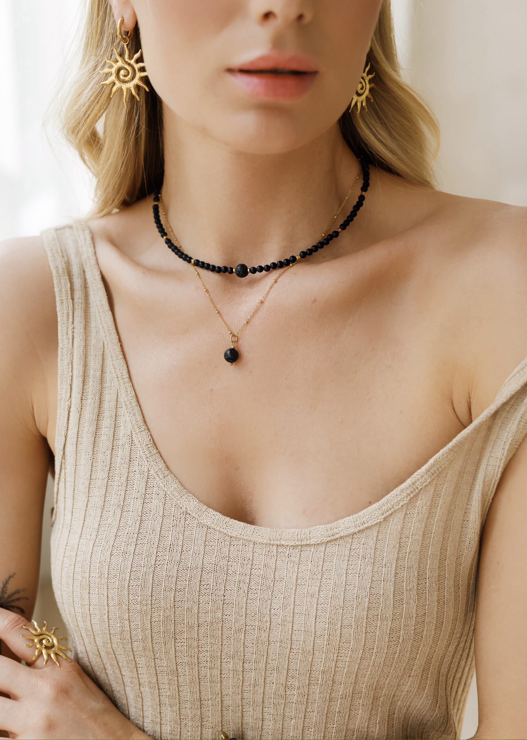 Naszyjnik typu choker Black Nomad – Onyks, Lawa wulkaniczna, Hematyt