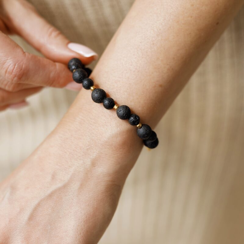 Bransoletka elastyczna Black Nomad - Lawa wulkaniczna, Hematyt