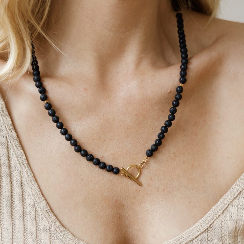 Naszyjnik Black Nomad long - Lawa wulkaniczna, Hematyt