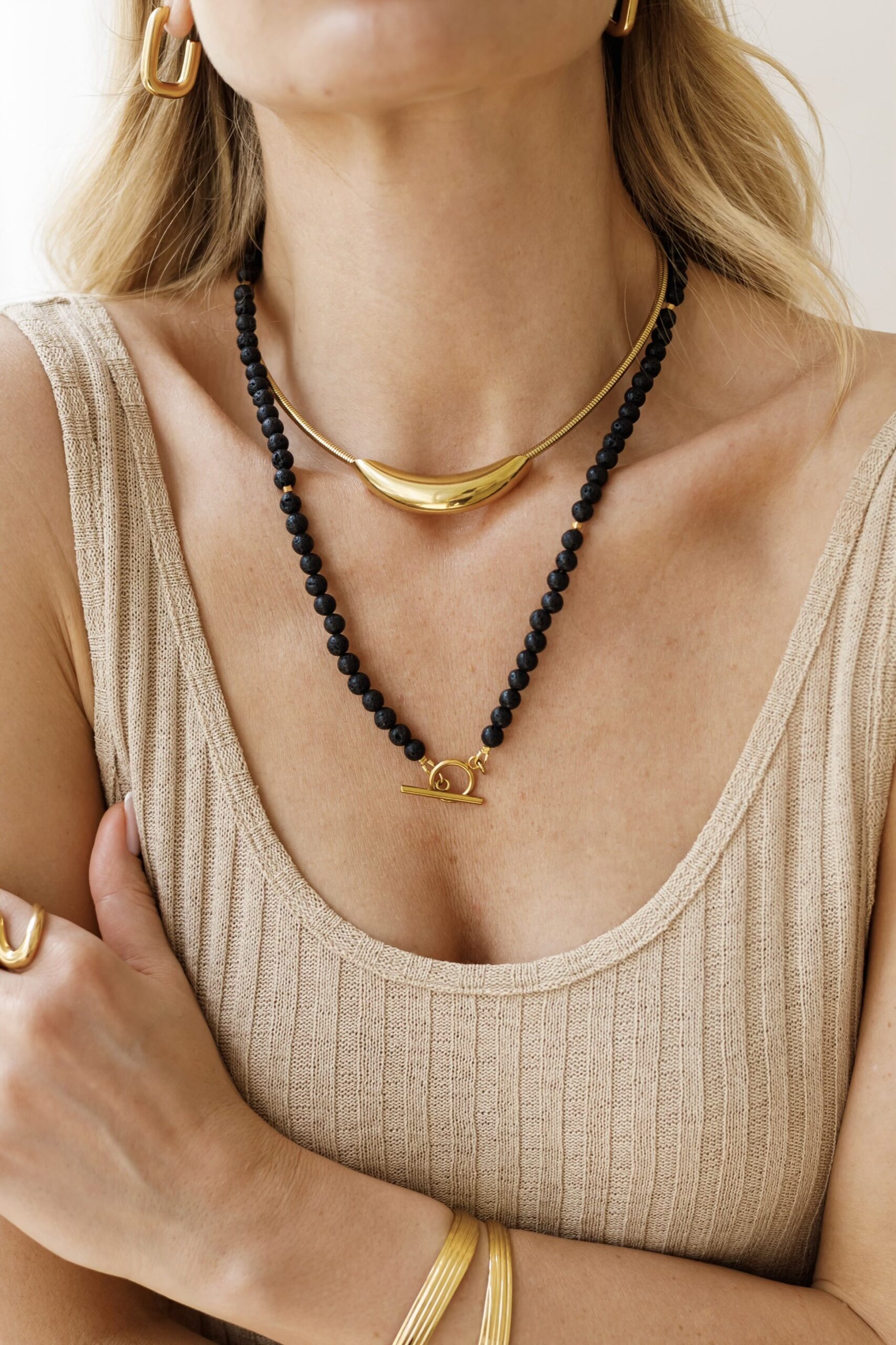 Naszyjnik Black Nomad long – Lawa wulkaniczna, Hematyt