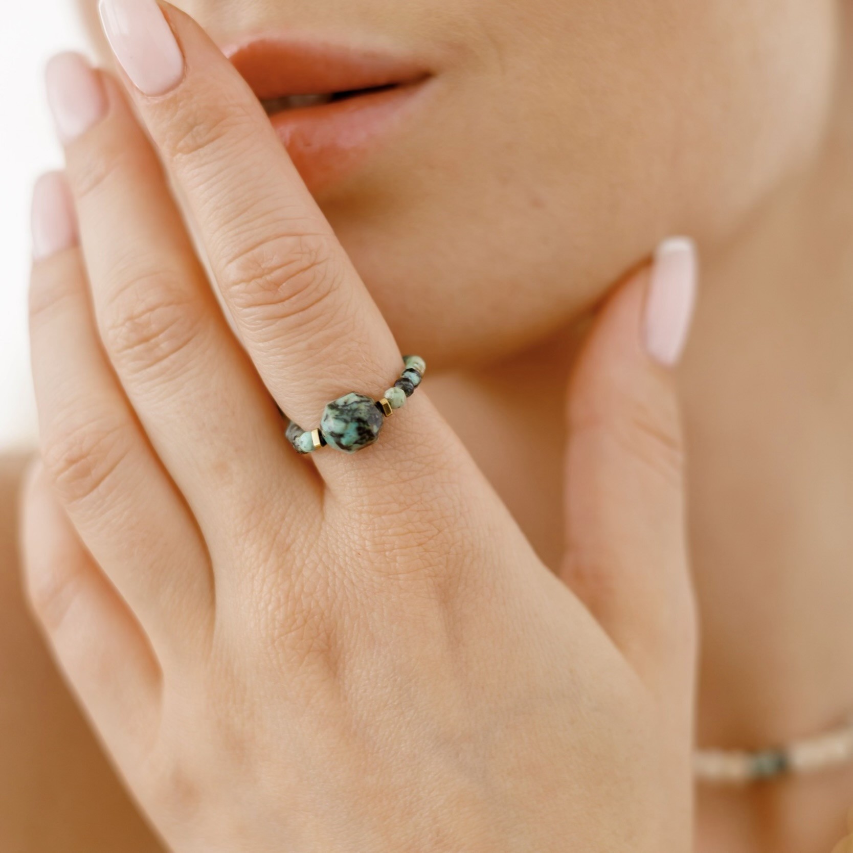 Pierścionek elastyczny Green wave – Turkus afrykański