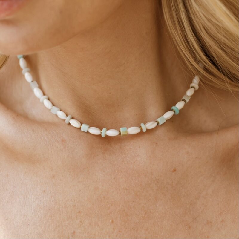 Naszyjnik typu choker Athens - Amazonit, masa perłowa, Hematyt