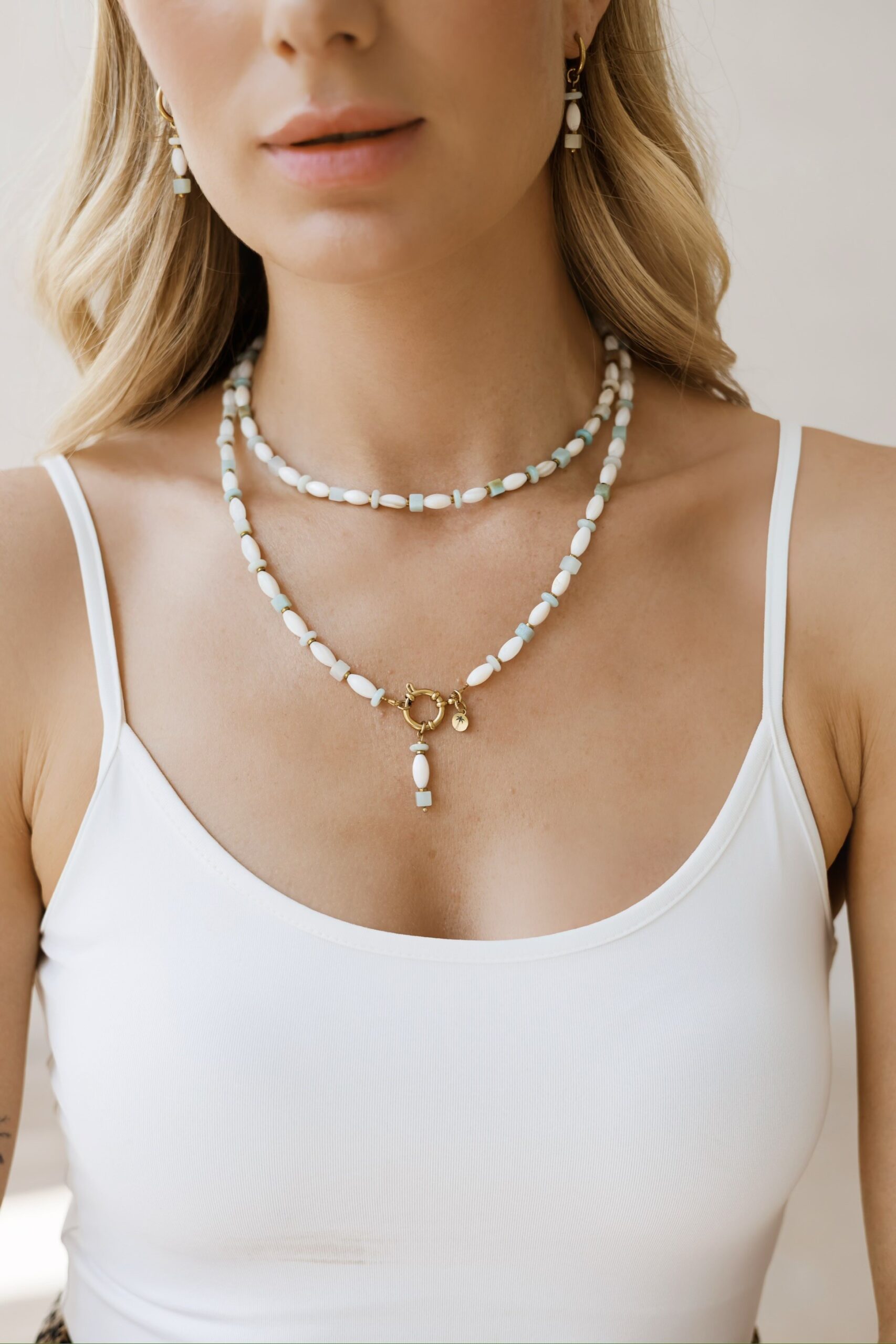 Naszyjnik z federingiem Athens – Amazonit, masa perłowa, Hematyt