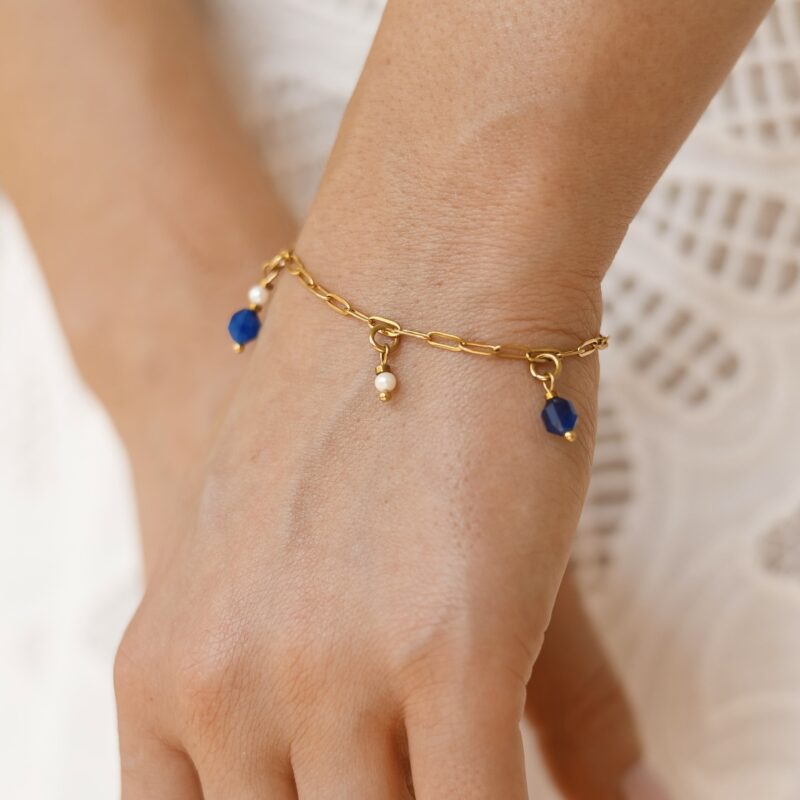 Bransoletka Shell coast - Kyanit niebieski, Perła słodkowodna, stal szlachetna