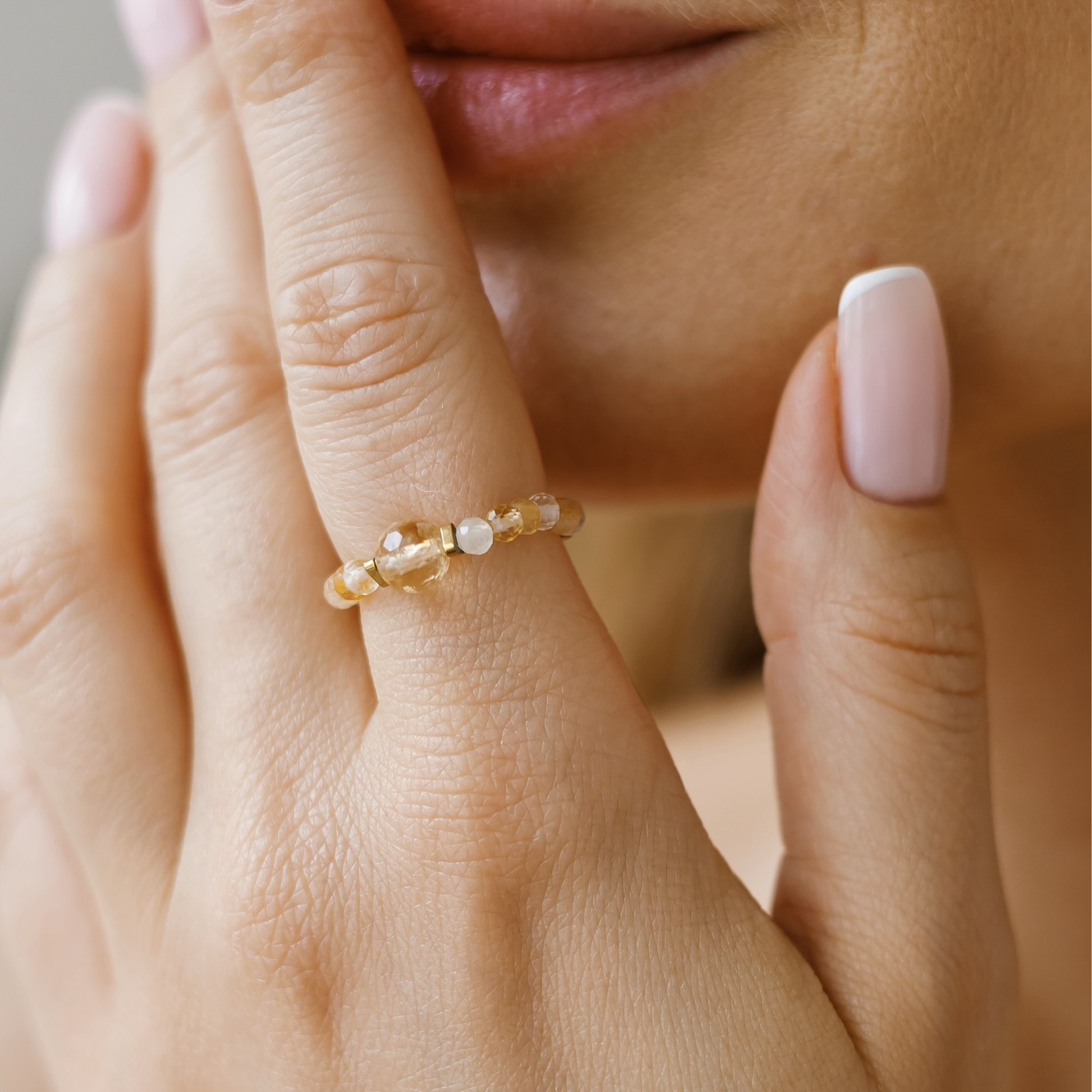 Pierścionek elastyczny Soleo – Cytryn, stal szlachetna