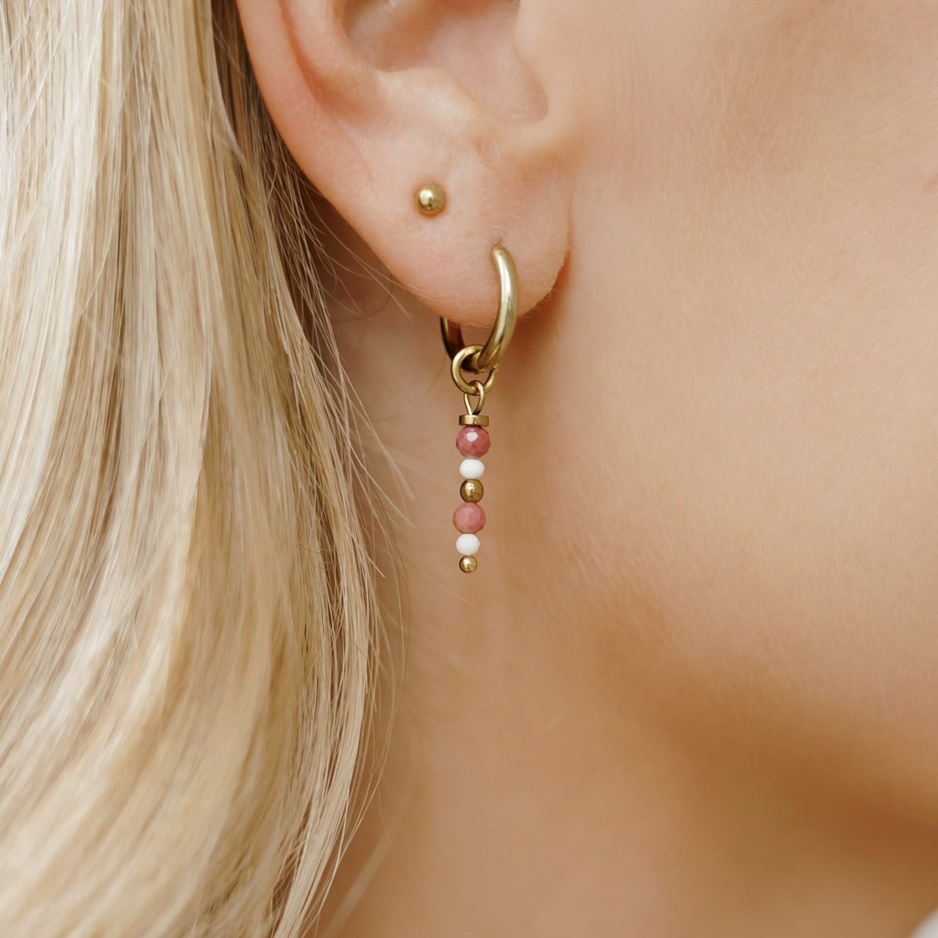 Kolczyki Inner peace – Howlit, Rodonit, stal szlachetna