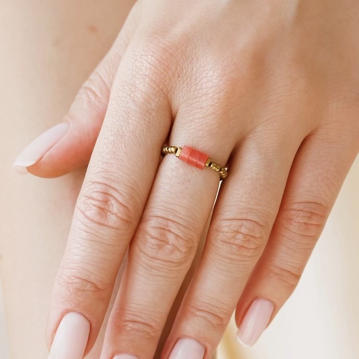 Pierścionek elastyczny Coral - Hematyt, Jadeit