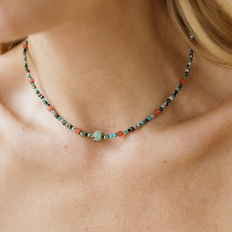 Naszyjnik typu choker African Coral - Turkus Afrykański, Jadeit