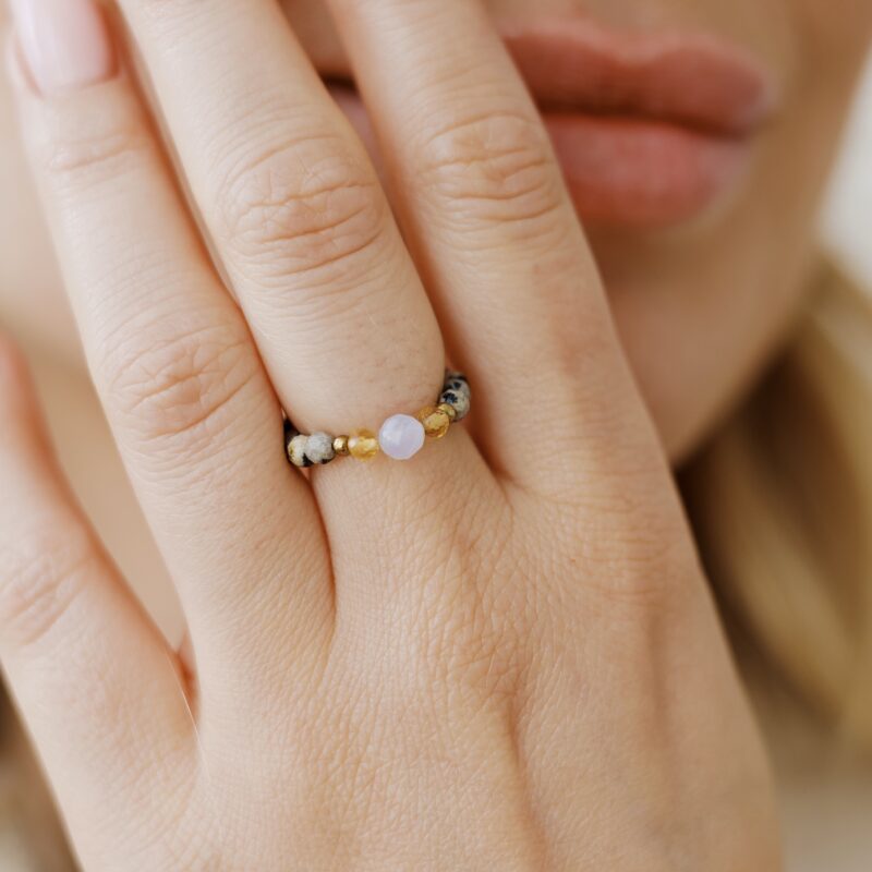 Pierścionek elastyczny Gaia - Chalcedon, Cytryn, Jaspis dalmatyński