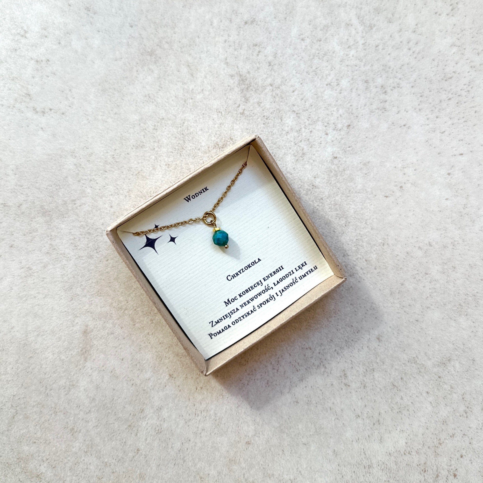 Naszyjnik zodiakalny – Wodnik – Chryzokola – stal szlachetna pozłacana