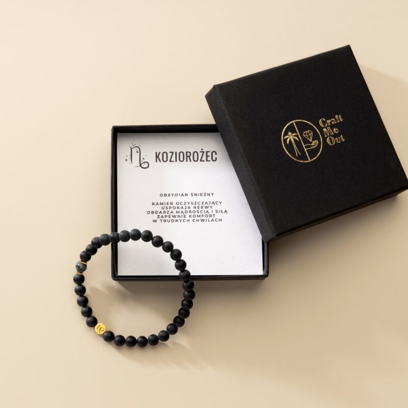 Bransoletka męska zodiakalna Koziorożec - Obsydian śnieżny