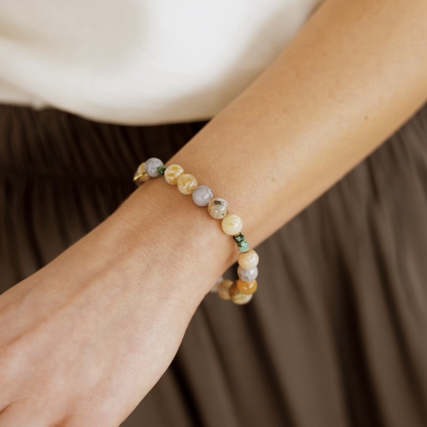 Bransoletka Agat sun – Agat bambusowy, Turkus afrykański