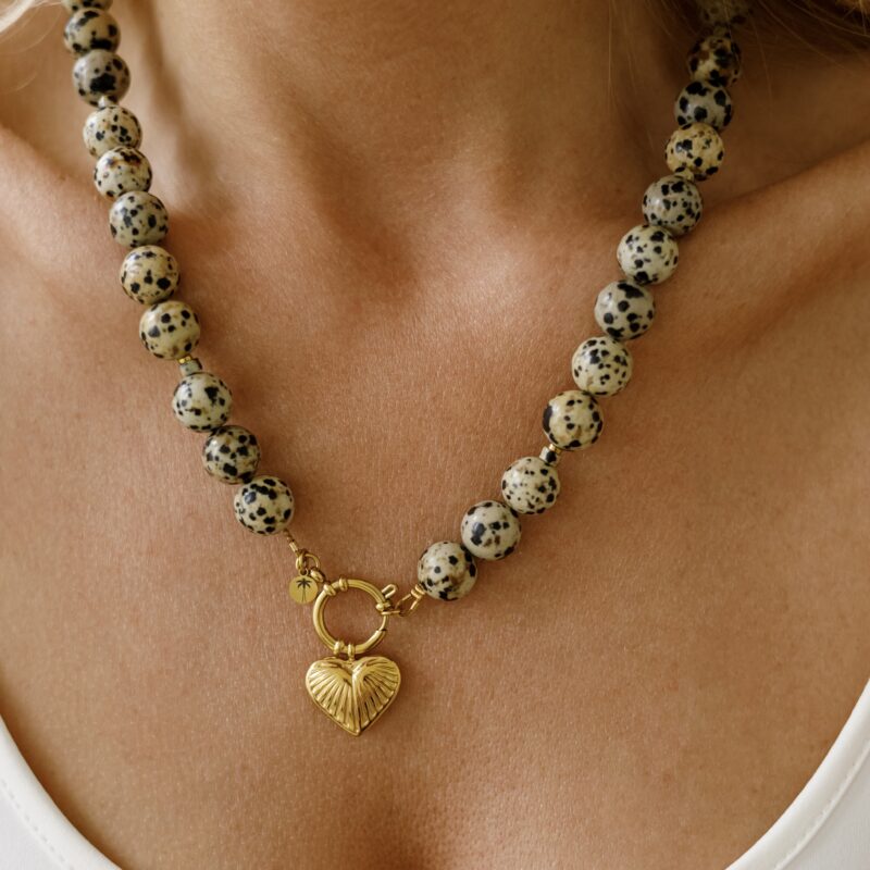 Naszyjnik Jasper Heart - Jaspis dalmatyński, stal szlachetna pozłacana