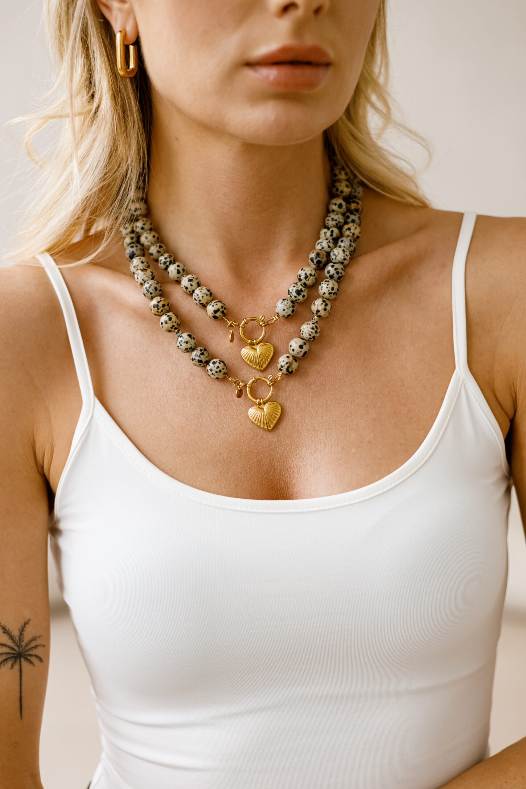 Naszyjnik Jasper Heart – Jaspis dalmatyński, stal szlachetna pozłacana