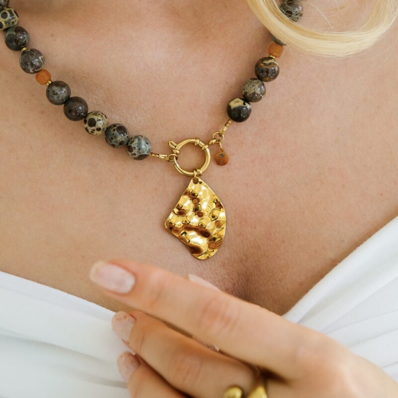 Naszyjnik z federingiem Solis - Jaspis brązowy, Awenturyn