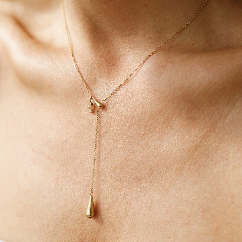 Łańcuszek Lunar sun z kamieniem słonecznym - stal szlachetna pozłacana