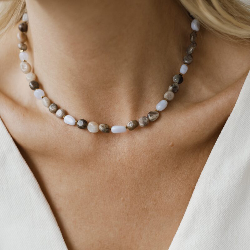 Naszyjnik z Kamieniem słonecznym i Chalcedonem  - Blue pastel