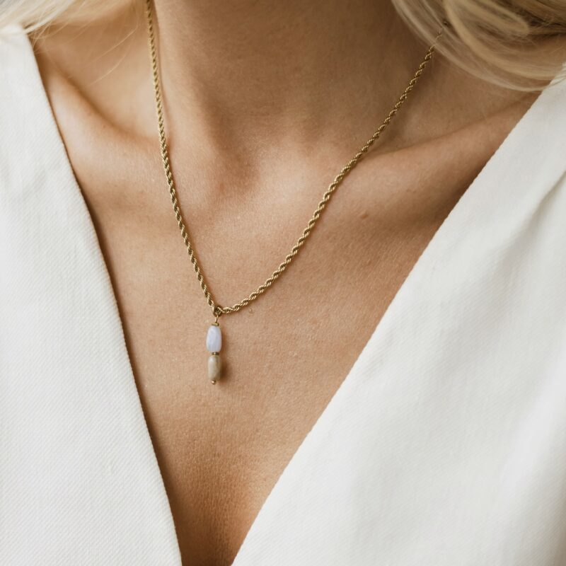 Naszyjnik ze stali szlachetnej z kamieniem naturalnym - Blue pastel