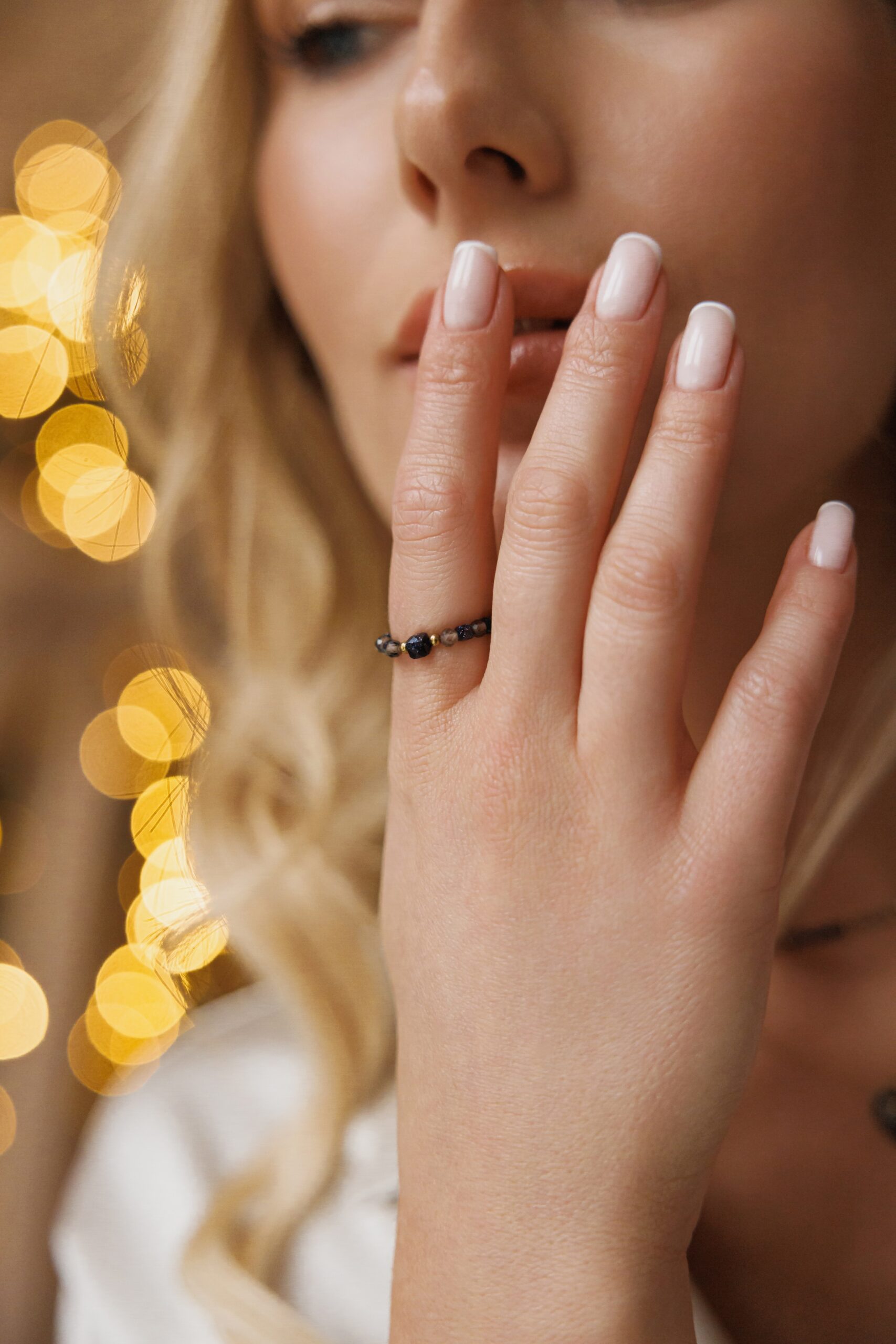 Pierścionek elastyczny – Silent night – Noc kairu, Kwarc dymny, Hematyt