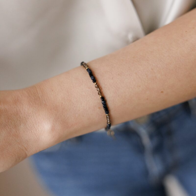 Bransoletka Silent night - Noc kairu, Kwarc dymny, Hematyt