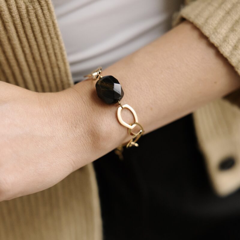 Bransoletka Aurora - Tygrysie oko, stal szlachetna pozłacana