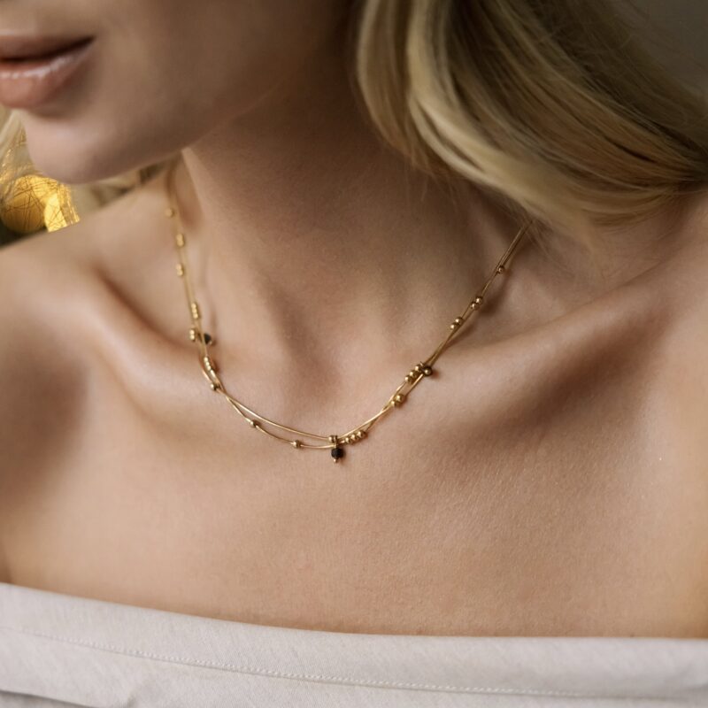 Łańcuszek Winter forest GOLD -  Obsydian złocisty, stal szlachetna pozłacana