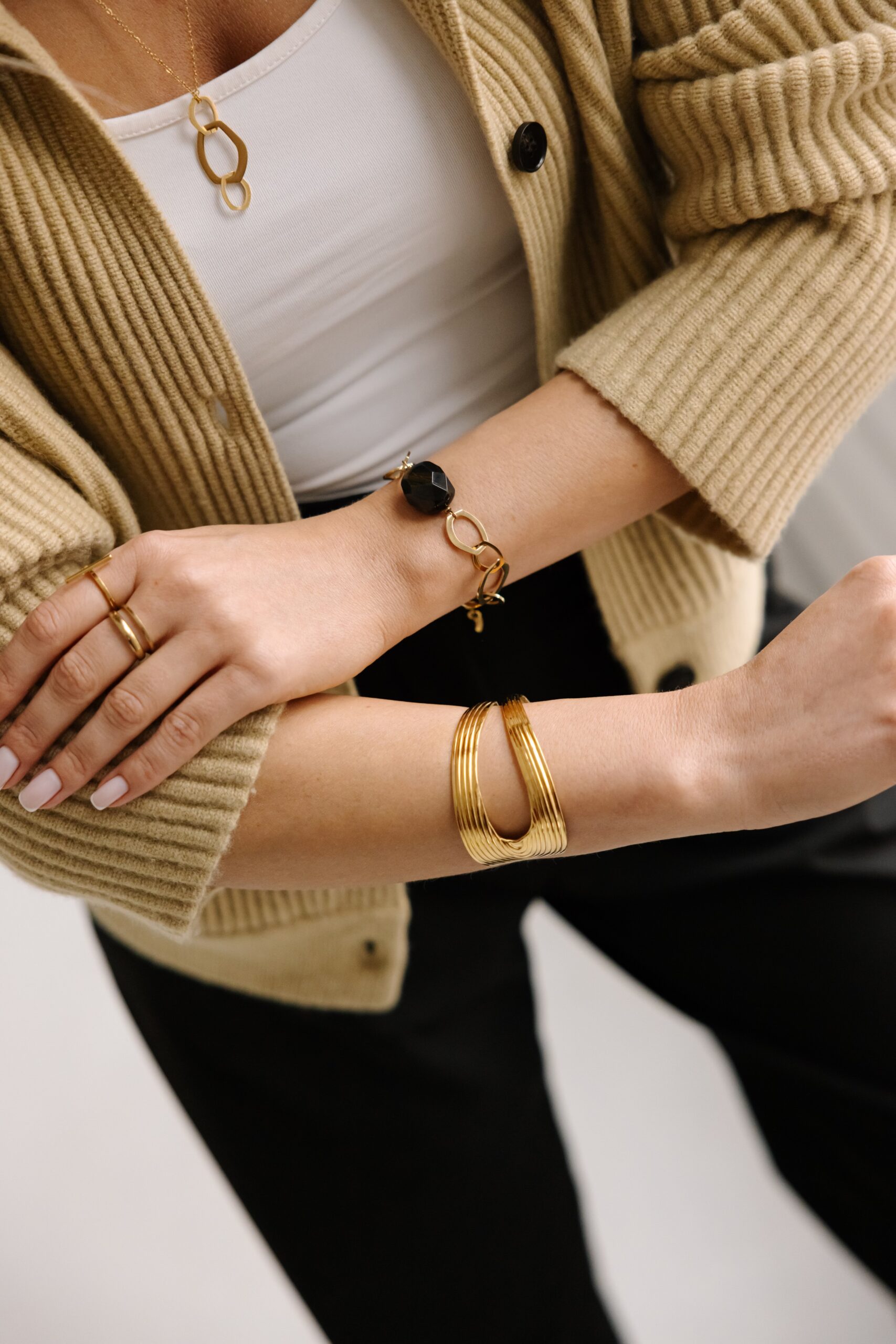 Bransoletka Aurora – Tygrysie oko, stal szlachetna pozłacana