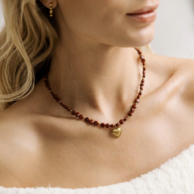 Naszyjnik Jasper Love - Jaspis czerwony, Hematyt, stal szlachetna