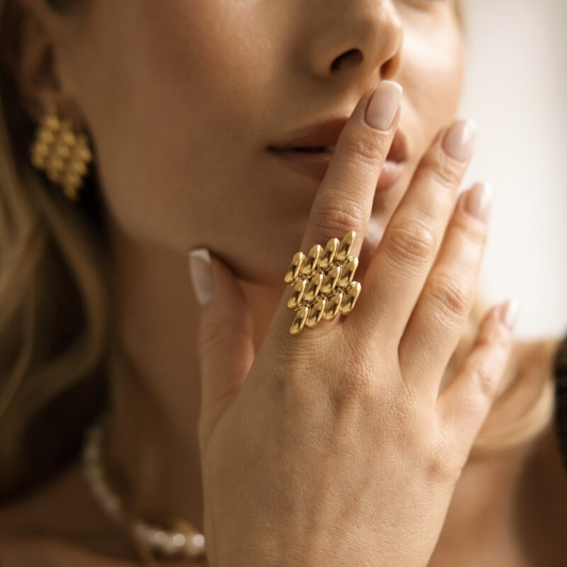 Pierścionek regulowany Lumina - stal szlachetna pozłacana