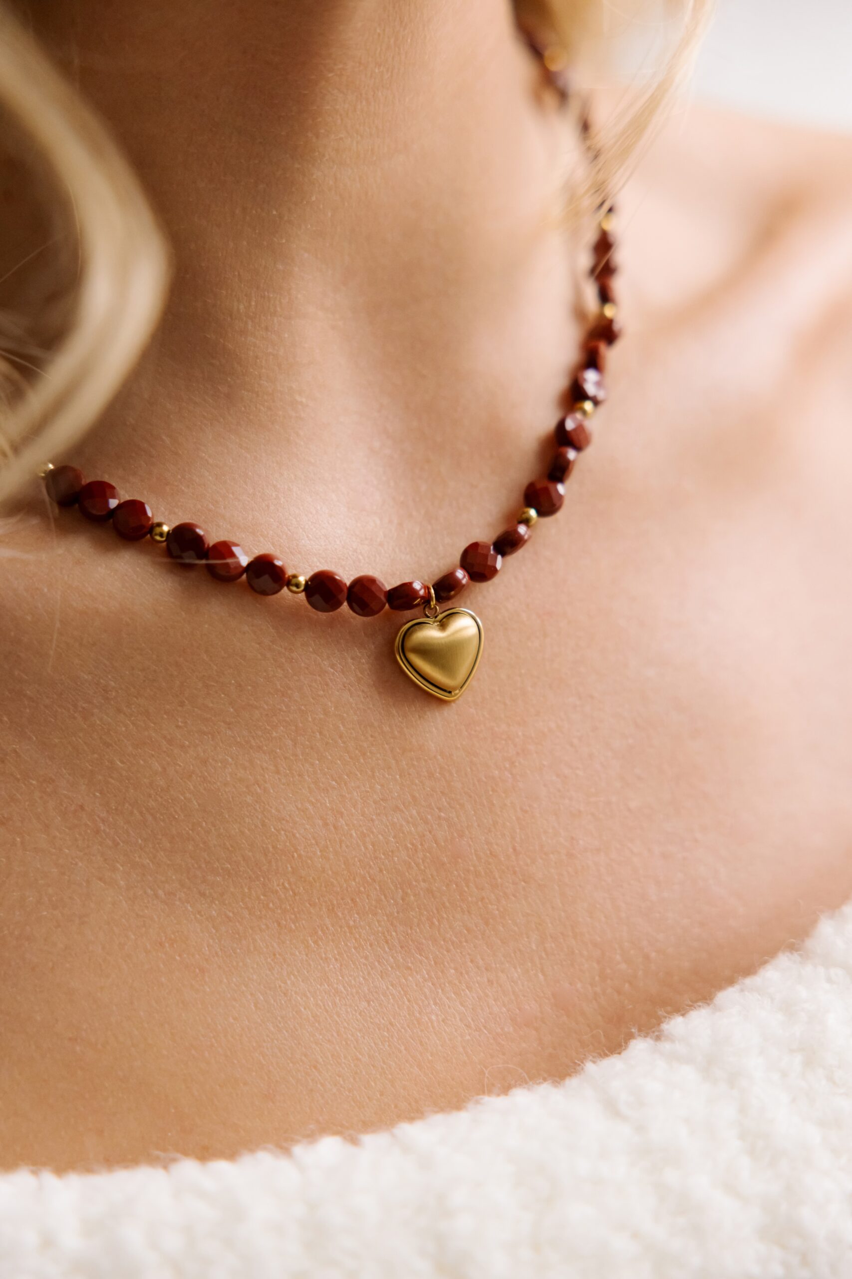 Naszyjnik Jasper Love – Jaspis czerwony, Hematyt, stal szlachetna